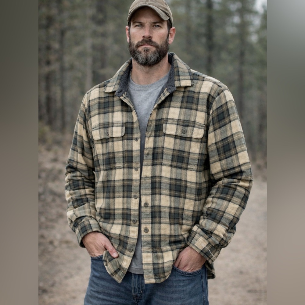L.L. Bean Men’s Fleece Lined Flannel Shirt Jacket Shacket Medium Tall Plaid Fall